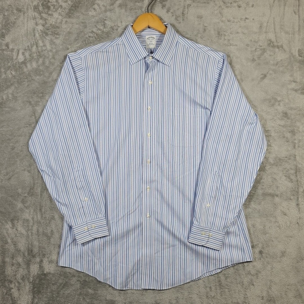 Brooks Brothers Shirt Mens 16.5 4/5 Blue White Striped Button Up Dress Slim Fit